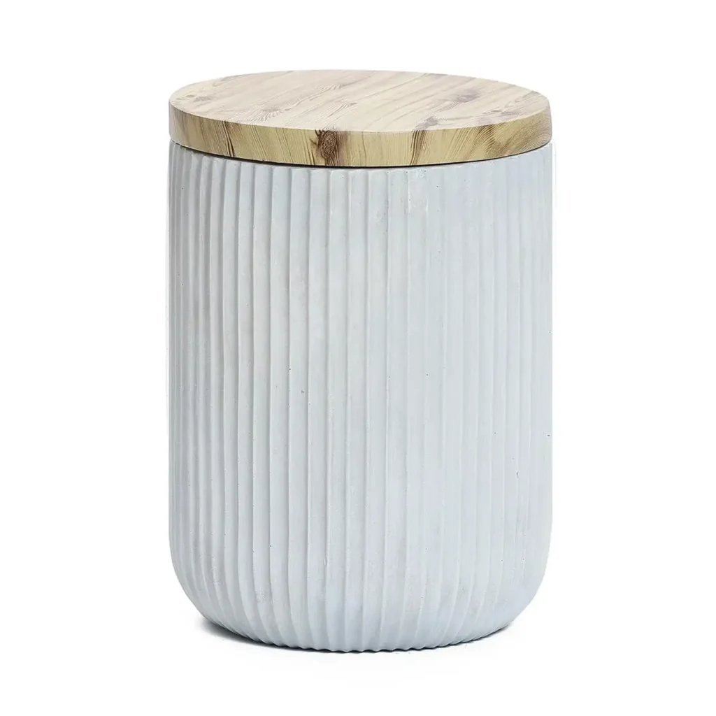 LuxenHome Gray Cement and Faux Wood Top Indoor Outdoor Side and End Table with Storage