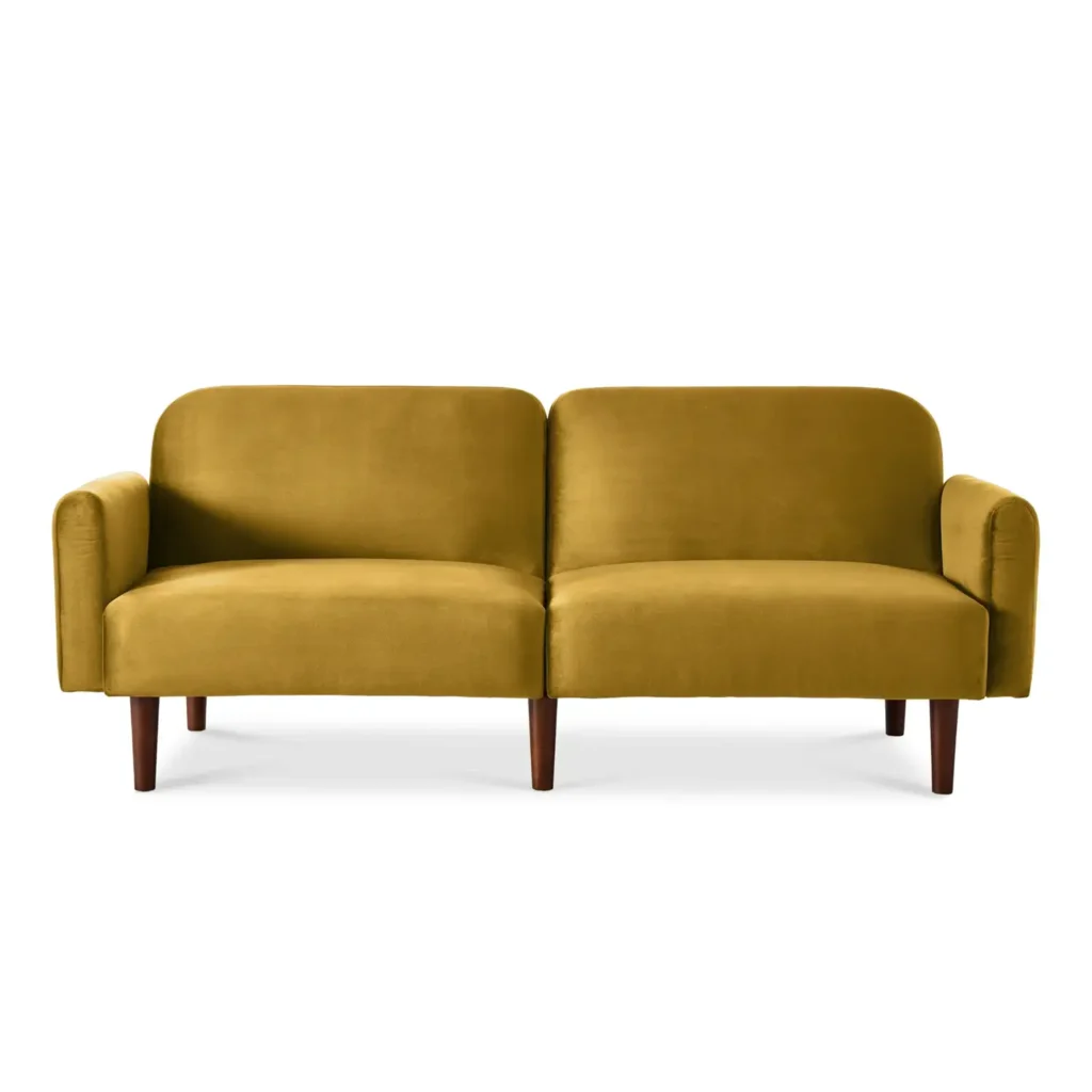 Best Choice Products Curved Convertible Futon, Velvet Fabric Split-Back Sleeper Bed - Antique Gold